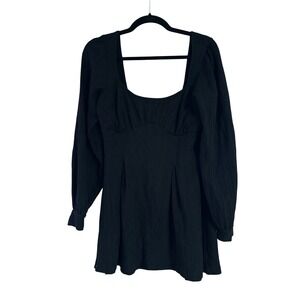 Free People Black Long Sleeve Mini Dress Square Neck Open Back Size S